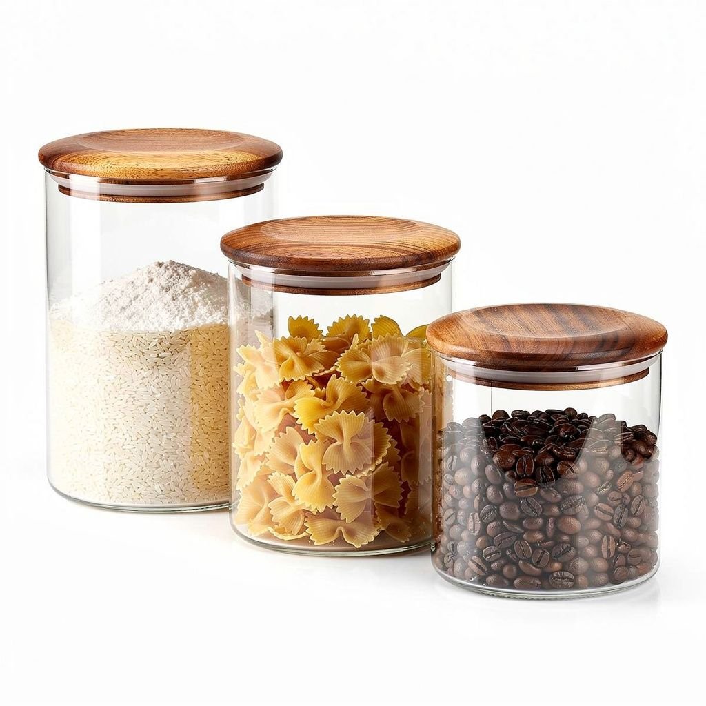 Acacia Lid Glass Canister Set