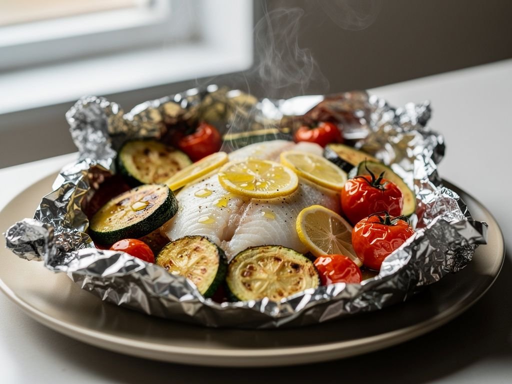 Foil-Packet Tilapia with Zucchini and Cherry Tomatoes