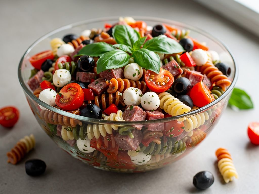 Italian Pasta Salad with Salami and Mozzarella