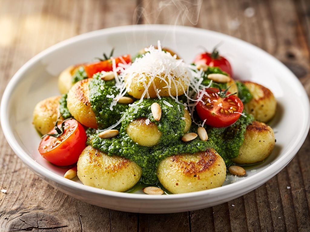 Pesto Gnocchi with Cherry Tomatoes and Parmesan